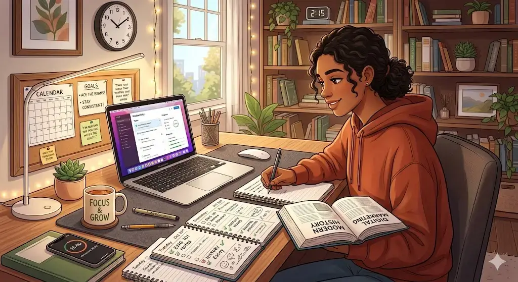 how to build good study habits for students with planner and organized study desk