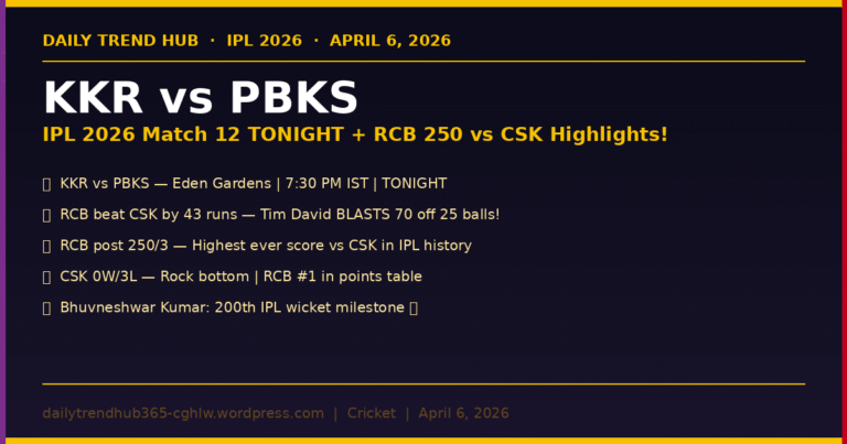 KKR vs PBKS IPL 2026 April 6 RCB CSK Highlights Points Table — Daily Trend Hub
