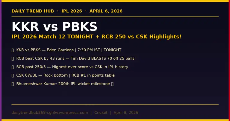 KKR vs PBKS IPL 2026 April 6 RCB CSK Highlights Points Table — Daily Trend Hub