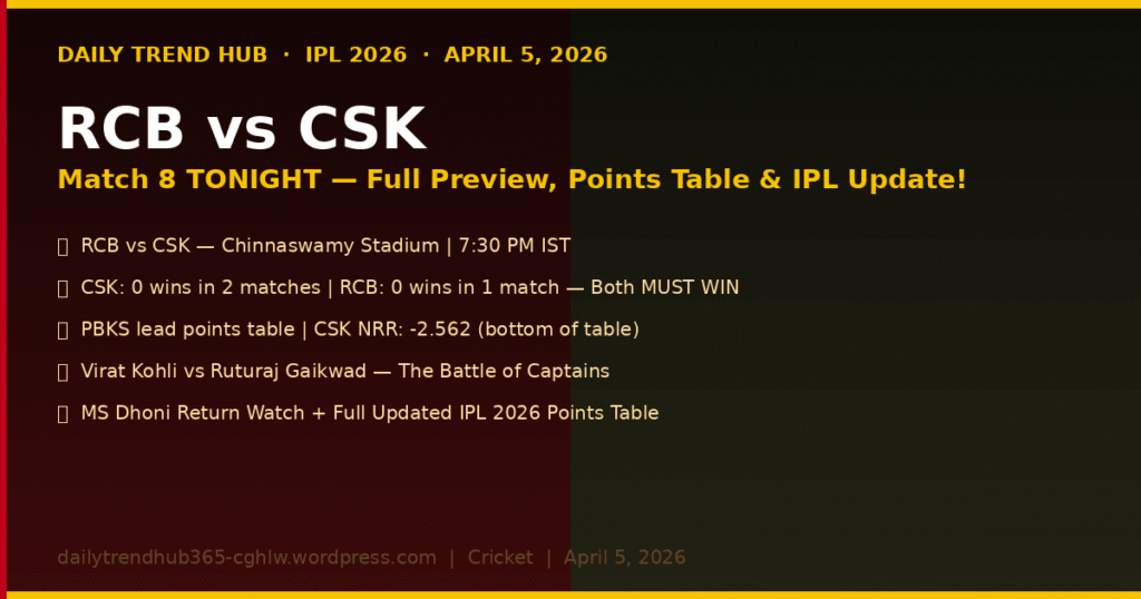 RCB vs CSK IPL 2026 Match Preview April 5 2026 — Daily Trend Hub