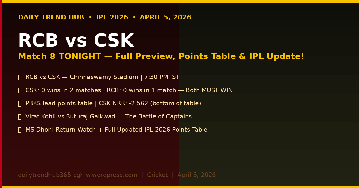 RCB vs CSK IPL 2026 Match Preview April 5 2026 — Daily Trend Hub