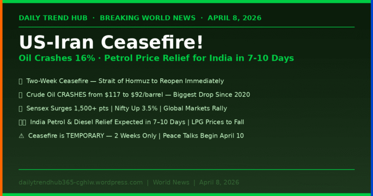 US Iran ceasefire 2026 | US Iran Ceasefire April 8 2026 Oil Crash India Petrol Diesel Relief — Daily Trend Hub